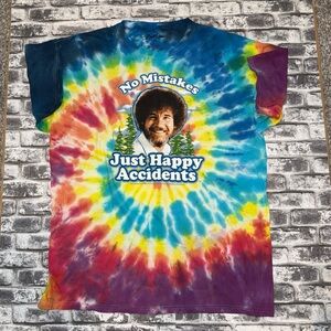 Bob Ross Tie Dye T Shirt No Mistakes Just Happy Accidents Sz XL 100% Cotton